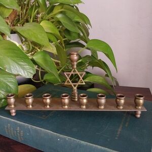 Vintage Solid Brass Hanukkiah Menorah